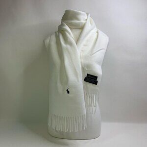 Ralph Lauren Lambswool Scarf – Winter White Fringe Classic Cozy Wrap
